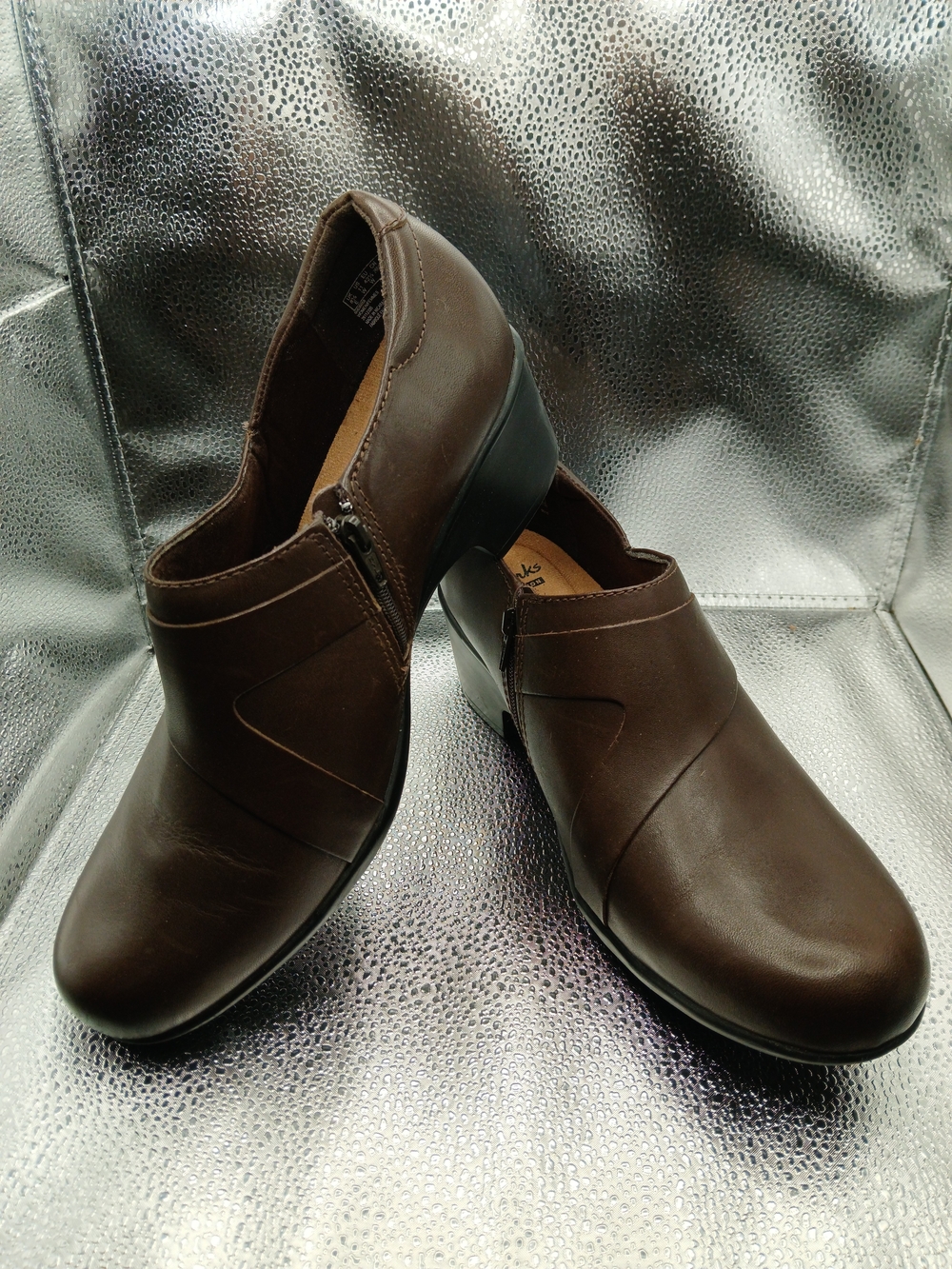 Clarks Brown Slip-On Booties with Side Zip Women's Size 11W